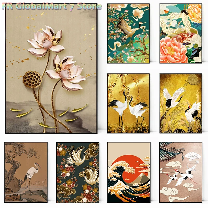 Retro Crane Bird Wall Art Prin - đánh giá và giá Resin Art Wallpaper