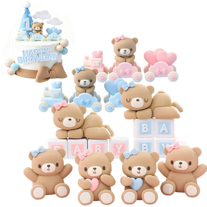 3D Pink Blue Bear Cake Topper  - đánh giá và giá Resin Art Baby